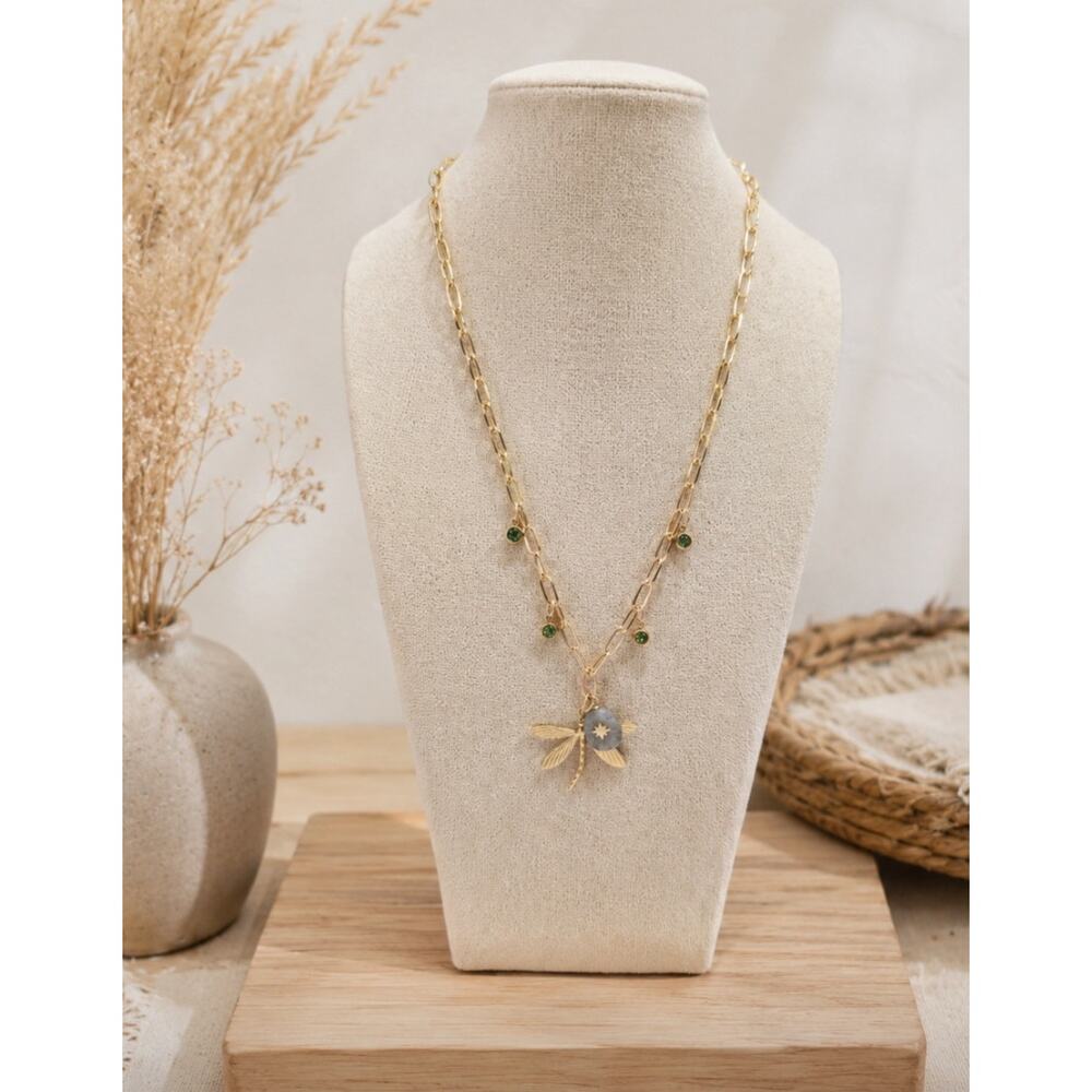 Gold Stainless Steel Dragonfly Charm Necklace New
